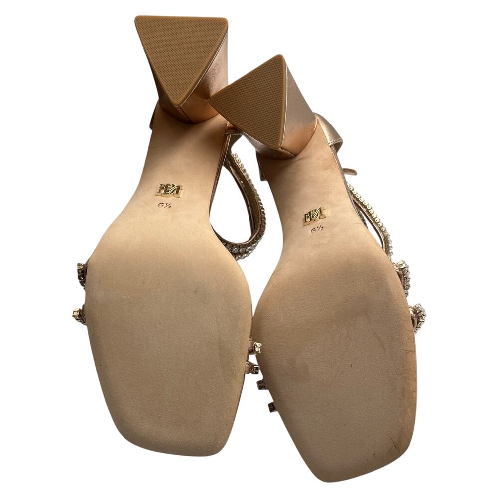 Badgley Mischka Lillie Crystal Dual Strapped Block Heels Sandals Champagne 6.5 - Picture 7 of 9
